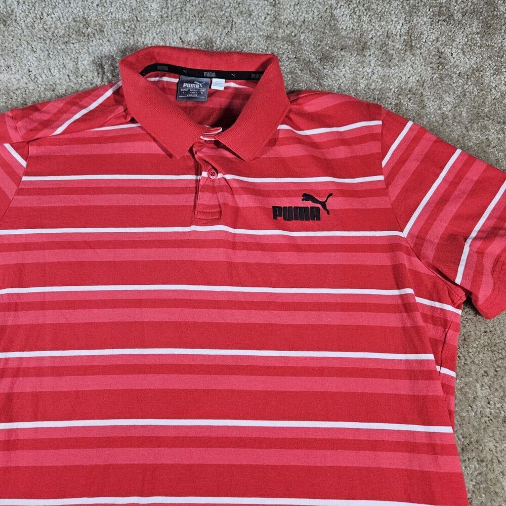 Puma Polo Shirt Mens Large Red Striped Short Sleeve Golf